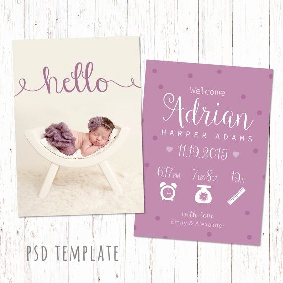 Baby Girl Birth Announcements Template Fresh Birth Announcement Template Card Digital Baby Girl Birth