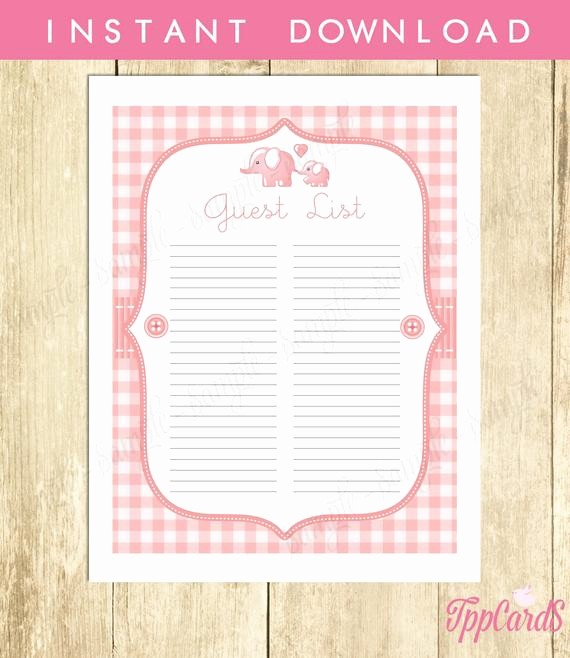 Baby Shower Guest List Printable Inspirational Elephant theme Baby Shower Guest List Diy Party by Tppcards