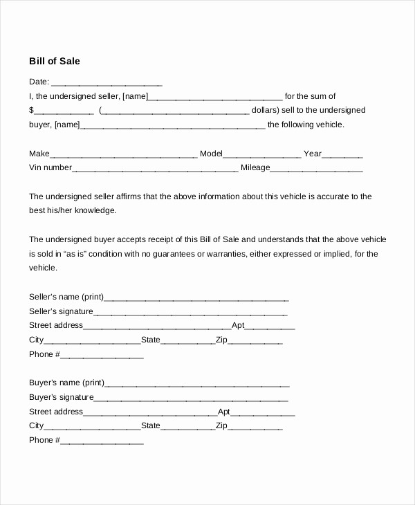 Basic Bill Of Sale Template Luxury Auto Bill Sale 8 Free Word Pdf Documents Download