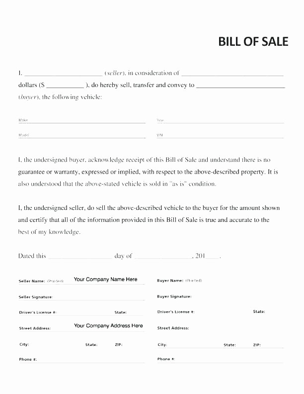 Basic Bill Of Sale Template New Blank Bill Sale Basic form Printable Template Beautiful