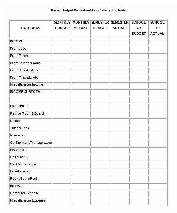 Basic Budget Worksheet College Student Unique College Bud Template 8 Free Word Pdf Excel