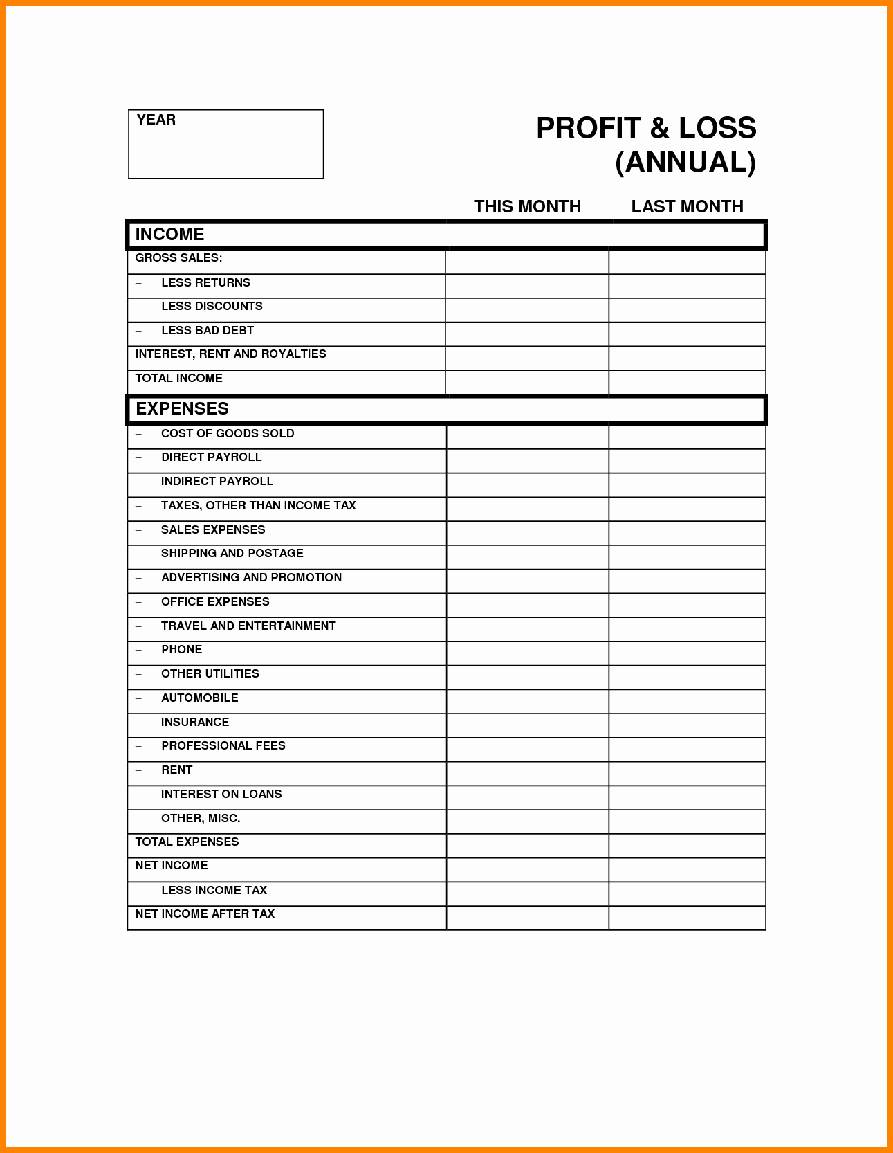 Basic Profit and Loss Template Luxury Basic Profit and Loss Statement Template