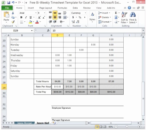 Bi Monthly Timesheet Template Excel Beautiful Free Bi Weekly Timesheet Template for Excel 2013