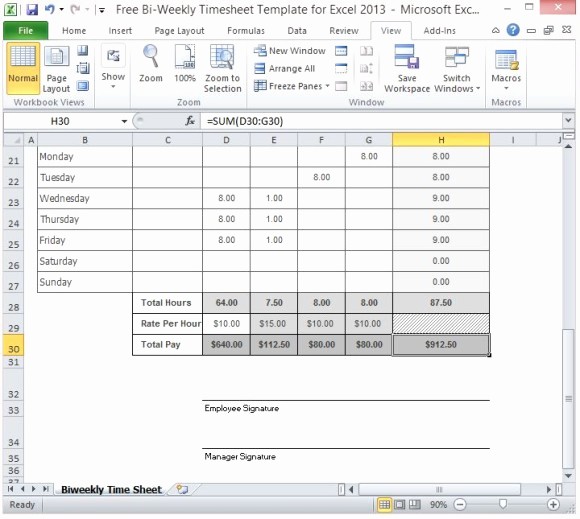 Bi Monthly Timesheet Template Excel Beautiful Free Bi Weekly Timesheet Template for Excel 2013