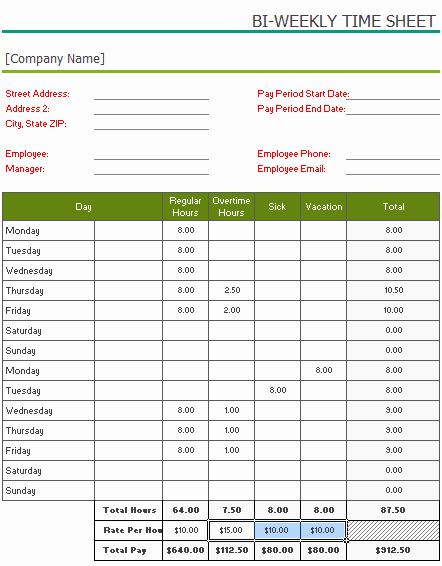 Bi Monthly Timesheet Template Excel Beautiful Free Printable Bi Weekly Timesheet Template for Excel