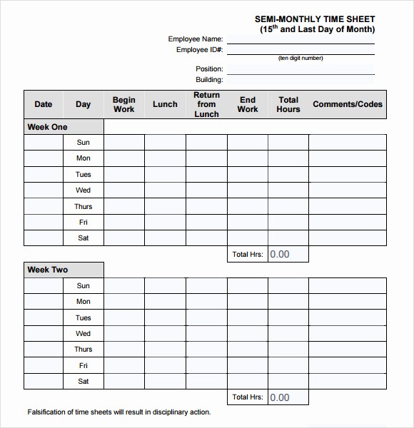 Bi Monthly Timesheet Template Excel Beautiful Time Card Excel Template Free Timesheet 1a09 Your Mom