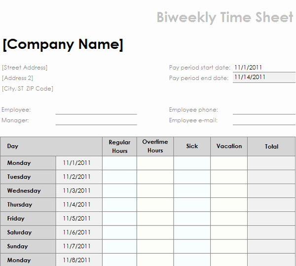 Bi Monthly Timesheet Template Excel Unique 8 Bi Weekly Timesheet Template