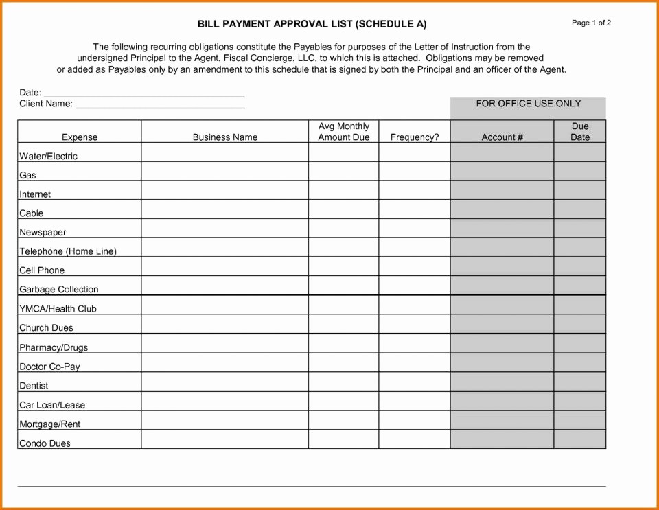 Bi Weekly Bill Pay Template Awesome Bill Payment Schedule Template