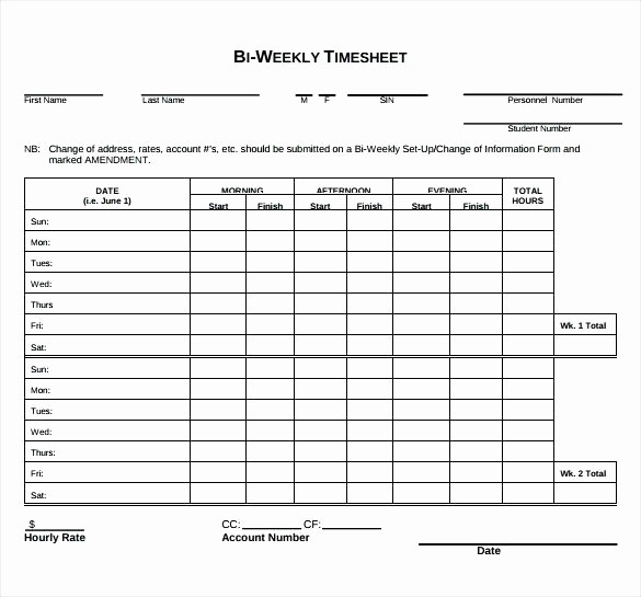 Bi Weekly Employee Timesheet Template Best Of Bi Weekly Timesheet Template with Lunch Blank Biweekly In