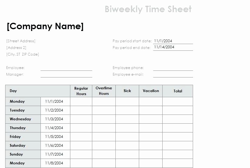 Bi Weekly Employee Timesheet Template New Sample Templates Free forms Image Timesheet Template