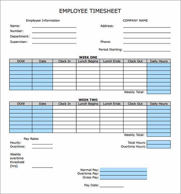 Bi Weekly Timecard with Lunch Best Of Time Sheet Calculator Templates 15 Download Free