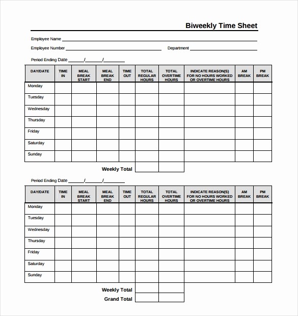 Bi Weekly Timecard with Lunch Lovely 18 Bi Weekly Timesheet Templates – Free Sample Example