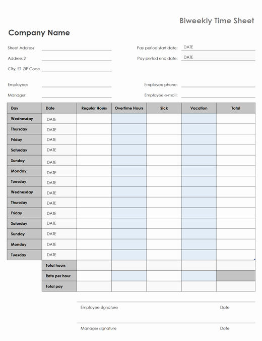 Bi Weekly Timecard with Lunch New Biweekly Timesheet with Sick Leave and Vacation