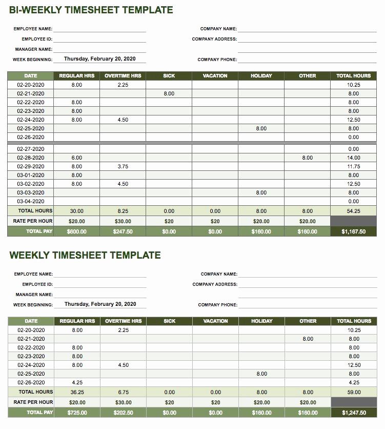 Bi Weekly Timesheet Template Free New 17 Free Timesheet and Time Card Templates