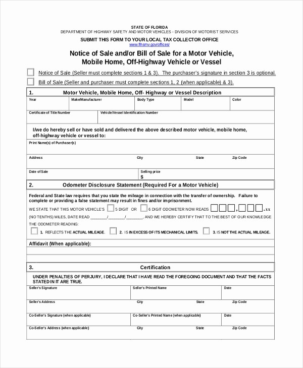 Bill Of Sale Auto Florida Awesome California Department Motor Vehicles Dmvorg