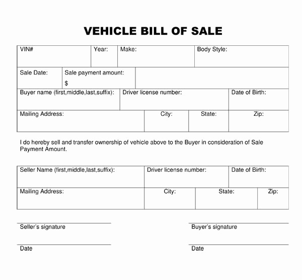 Bill Of Sale Automobile Template Inspirational Bill Of Sale form Template