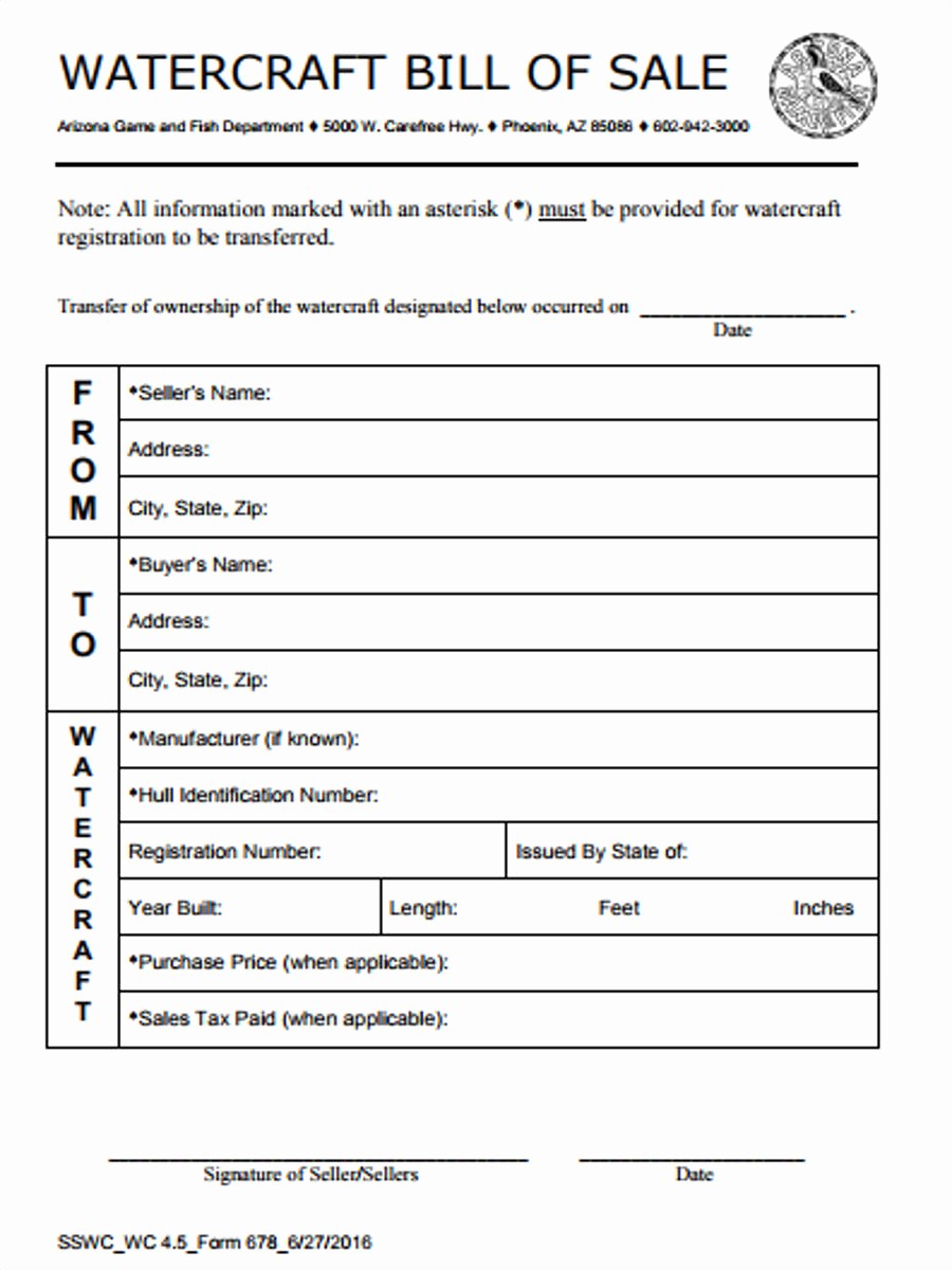 Bill Of Sale Blank Document New Watercraft Bill Of Sale form 5 Free Documents In Word Pdf