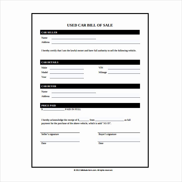 Bill Of Sale Car Georgia Lovely 7 Used Car Bill Of Sale Templates Download for Free
