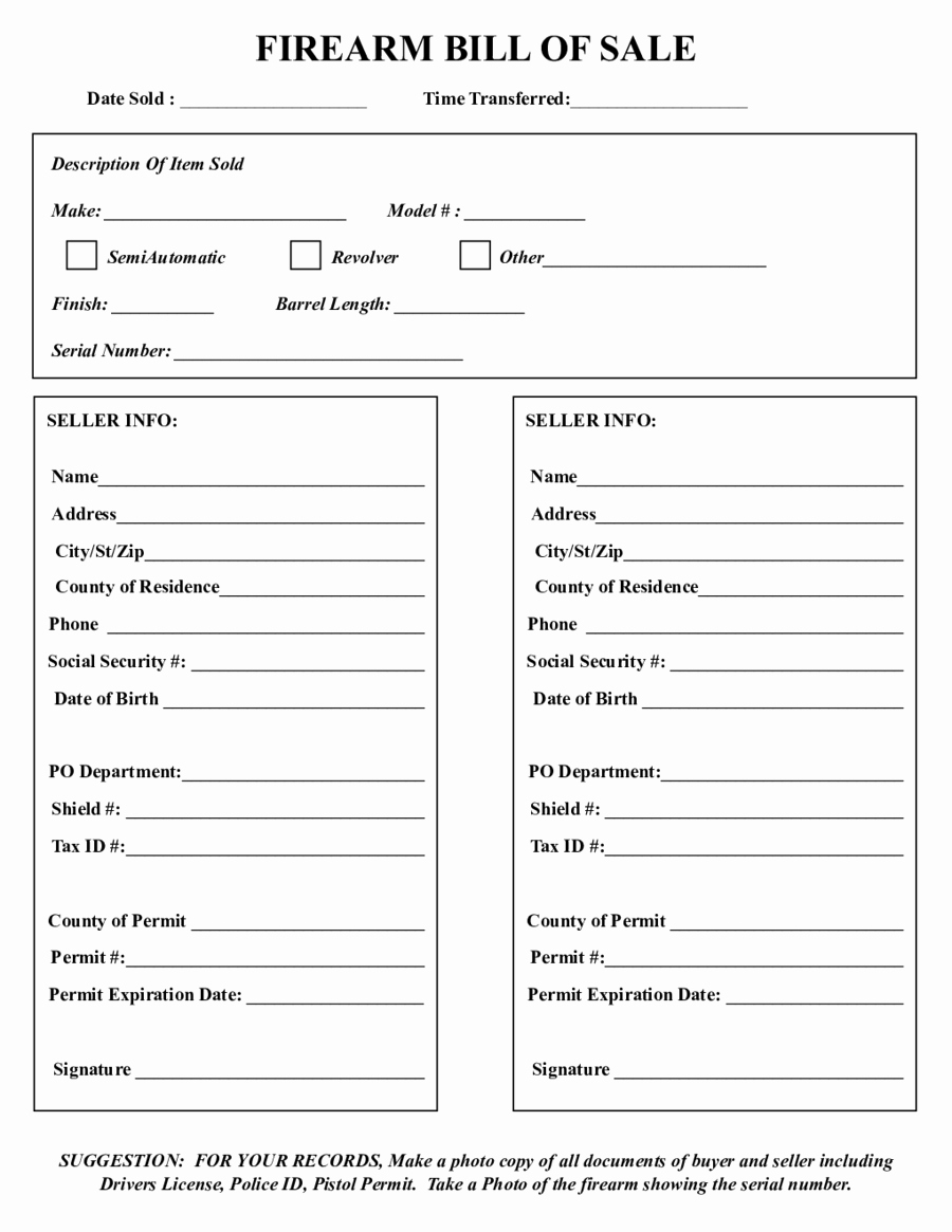 Bill Of Sale Document Template Inspirational 2019 Firearm Bill Of Sale form Fillable Printable Pdf