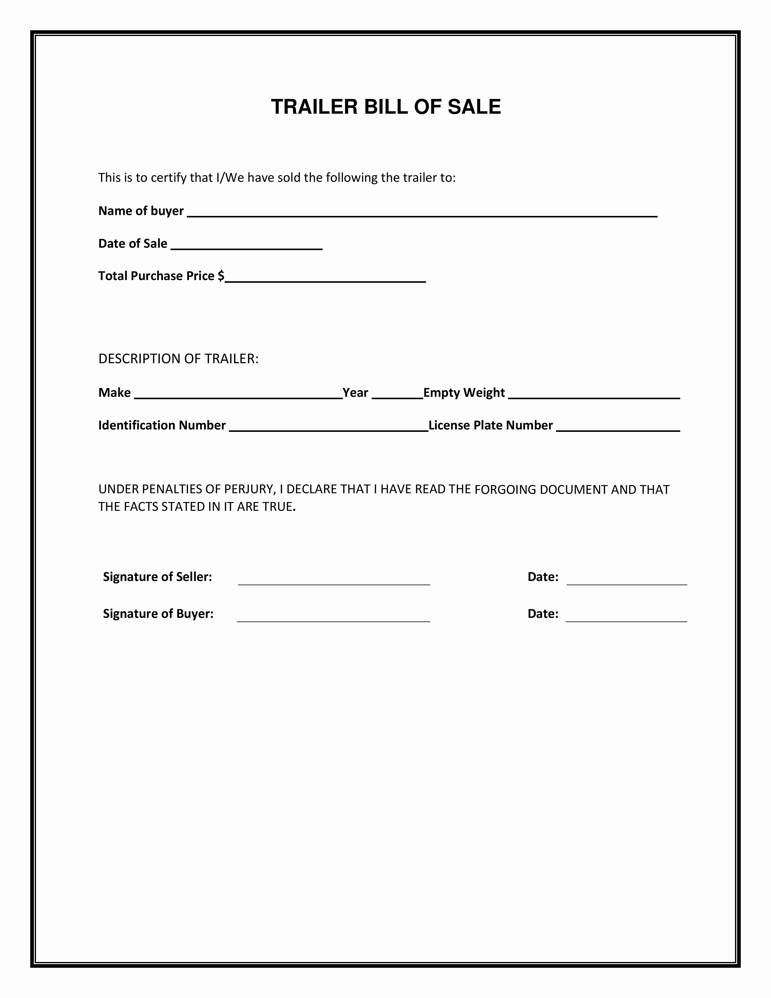 Bill Of Sale Example form Elegant Free Bill Sale forms Pdf Template form Download Trailer