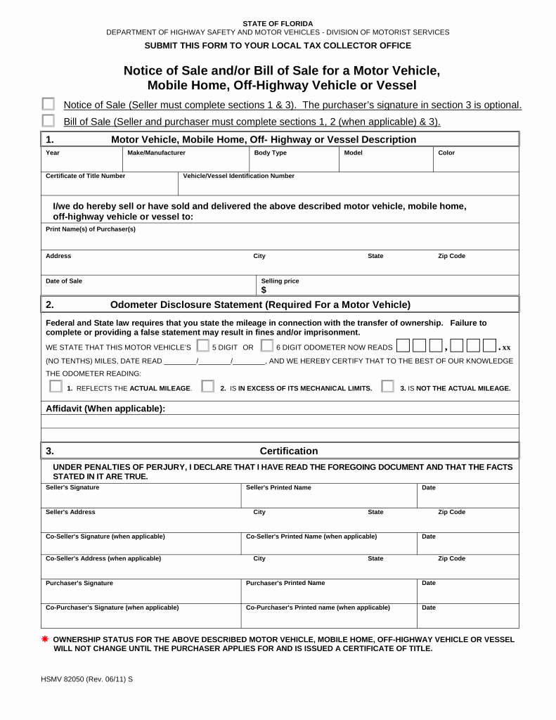 Bill Of Sale Florida Vehicle New Free Florida Bill Of Sale forms Pdf