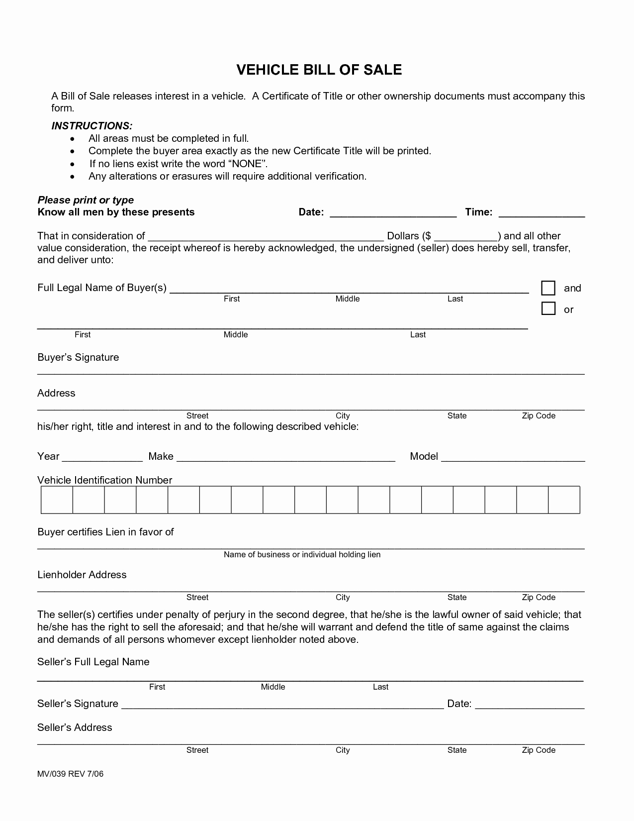 Bill Of Sale form Automobile Beautiful Free Printable Free Car Bill Of Sale Template form Generic