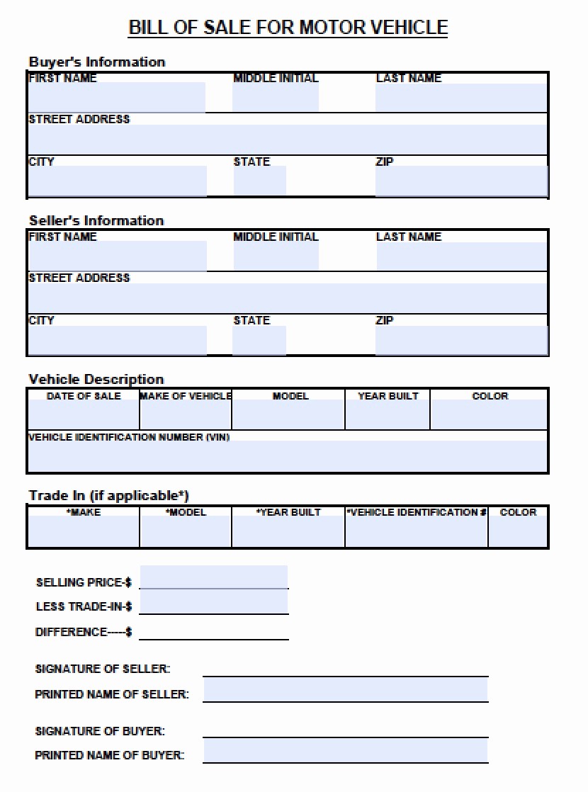 Bill Of Sale form Automobile Inspirational Free Tennessee Motor Vehicle Bill Of Sale form