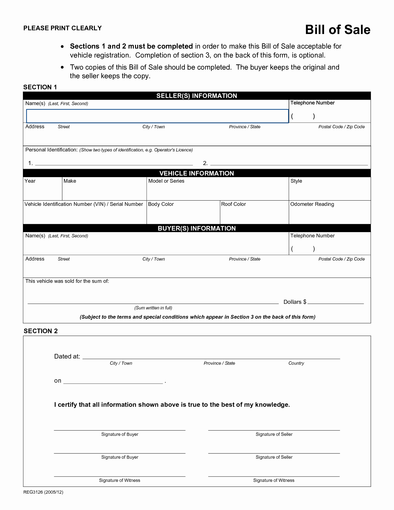 Bill Of Sale form Automobile New Free Printable Auto Bill Of Sale form Generic