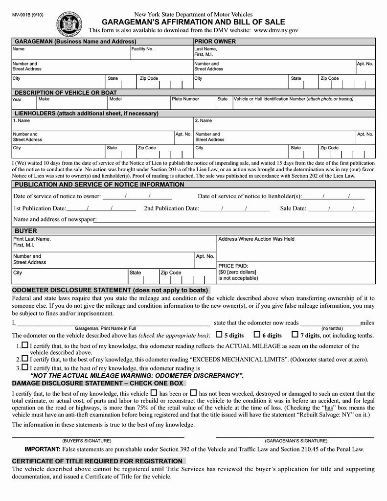 Bill Of Sale form Download Awesome Ny Bill Of Sale form