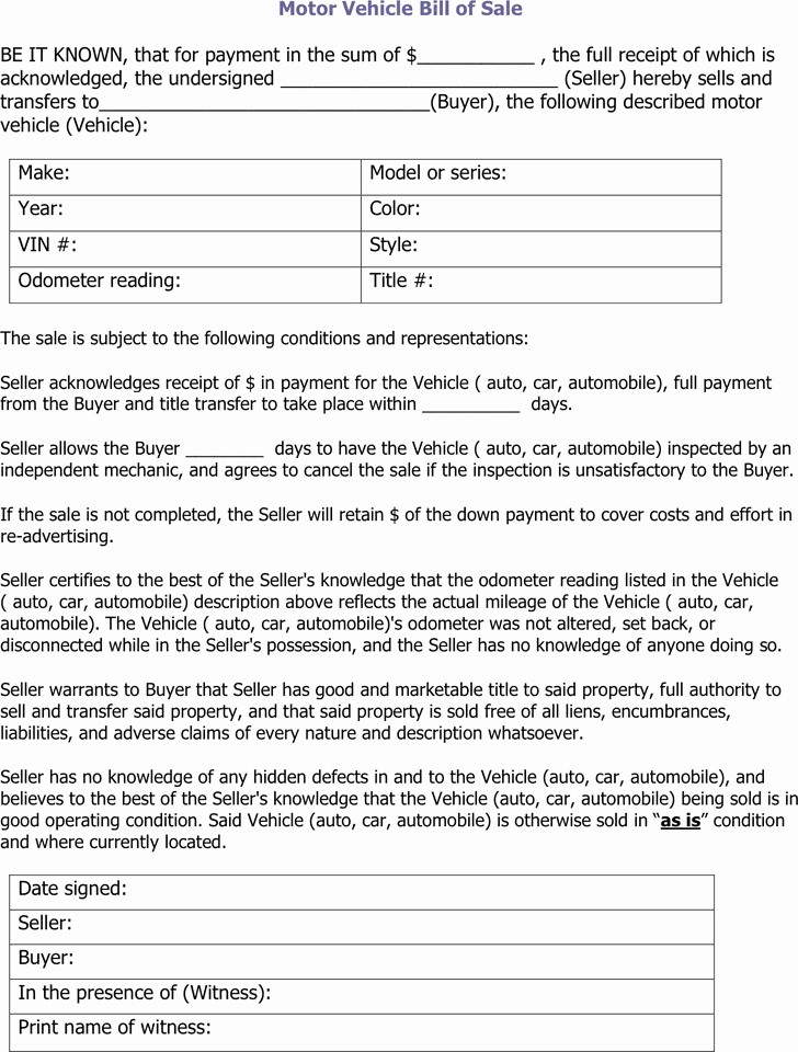 Bill Of Sale form Download Inspirational Illinois Motor Vehicle Bill Of Sale
