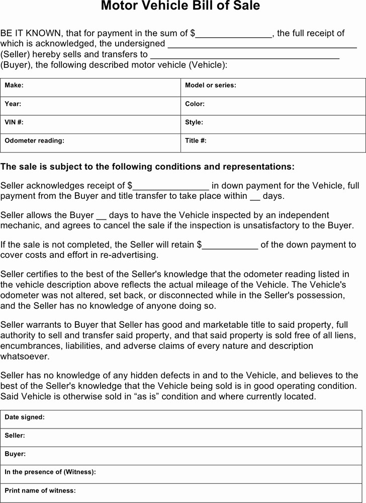 Bill Of Sale form Download New Automobile Bill Of Sale