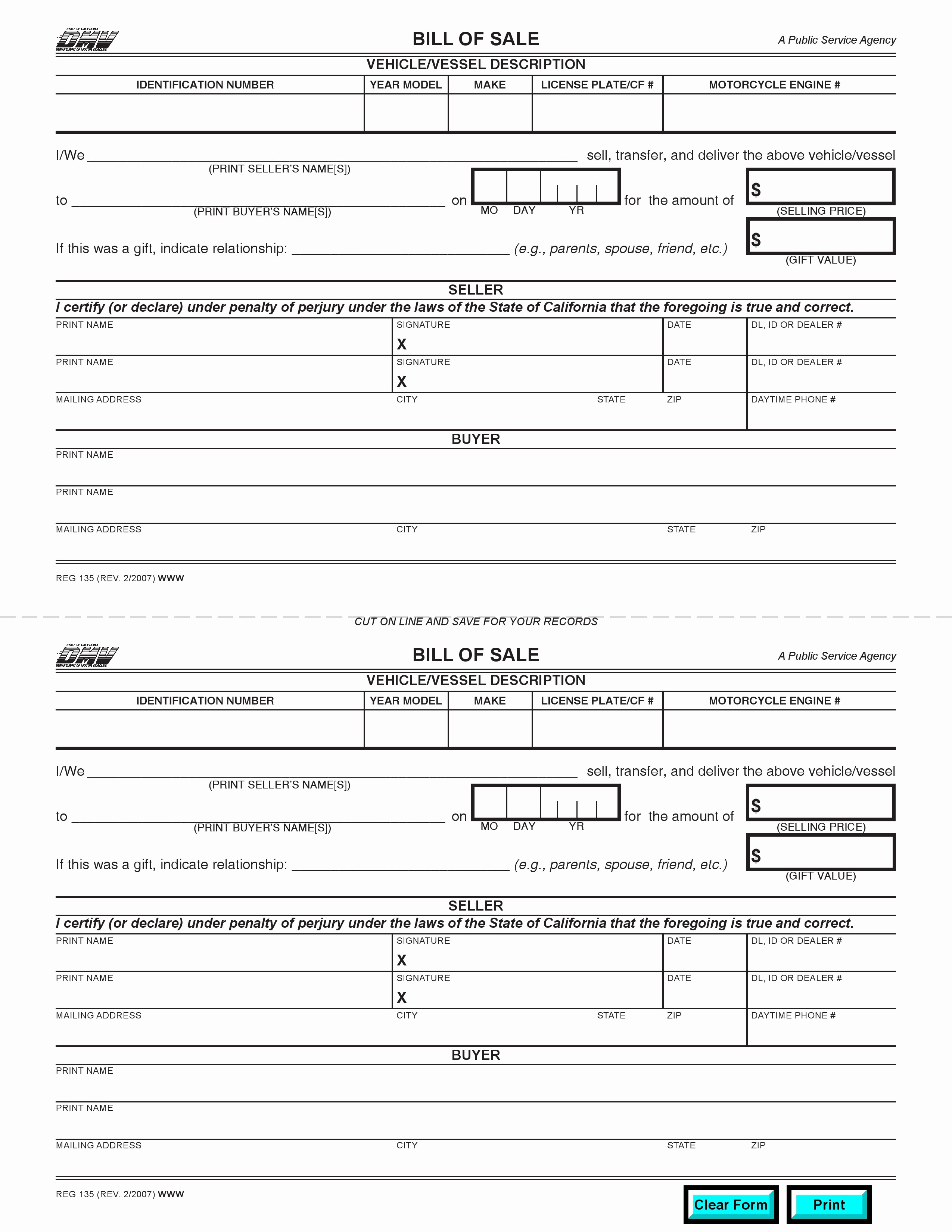 Bill Of Sale form Download New Free California Dmv Bill Of Sale form Pdf