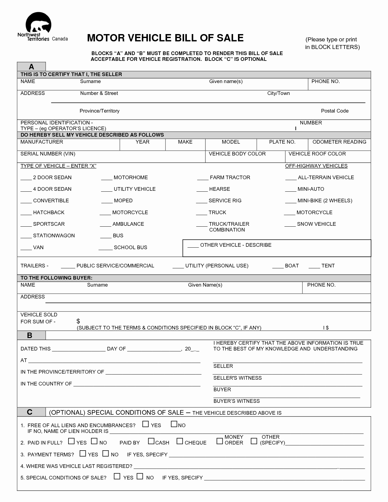 Bill Of Sale form Example Awesome Free Printable Vehicle Bill Of Sale Template form Generic