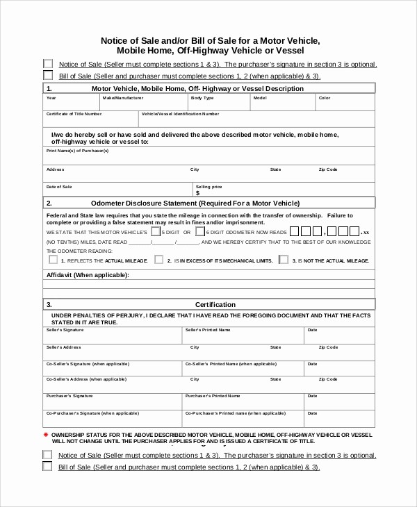 Bill Of Sale form Motorcycle Inspirational Notification Change Ownership Motor Vehicle