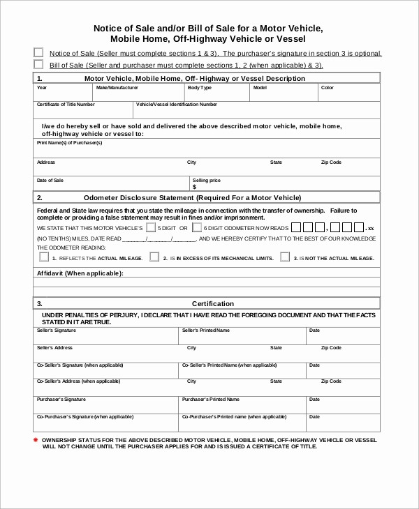 Bill Of Sale form Motorcycle New 9 Sample Bill Of Sale forms