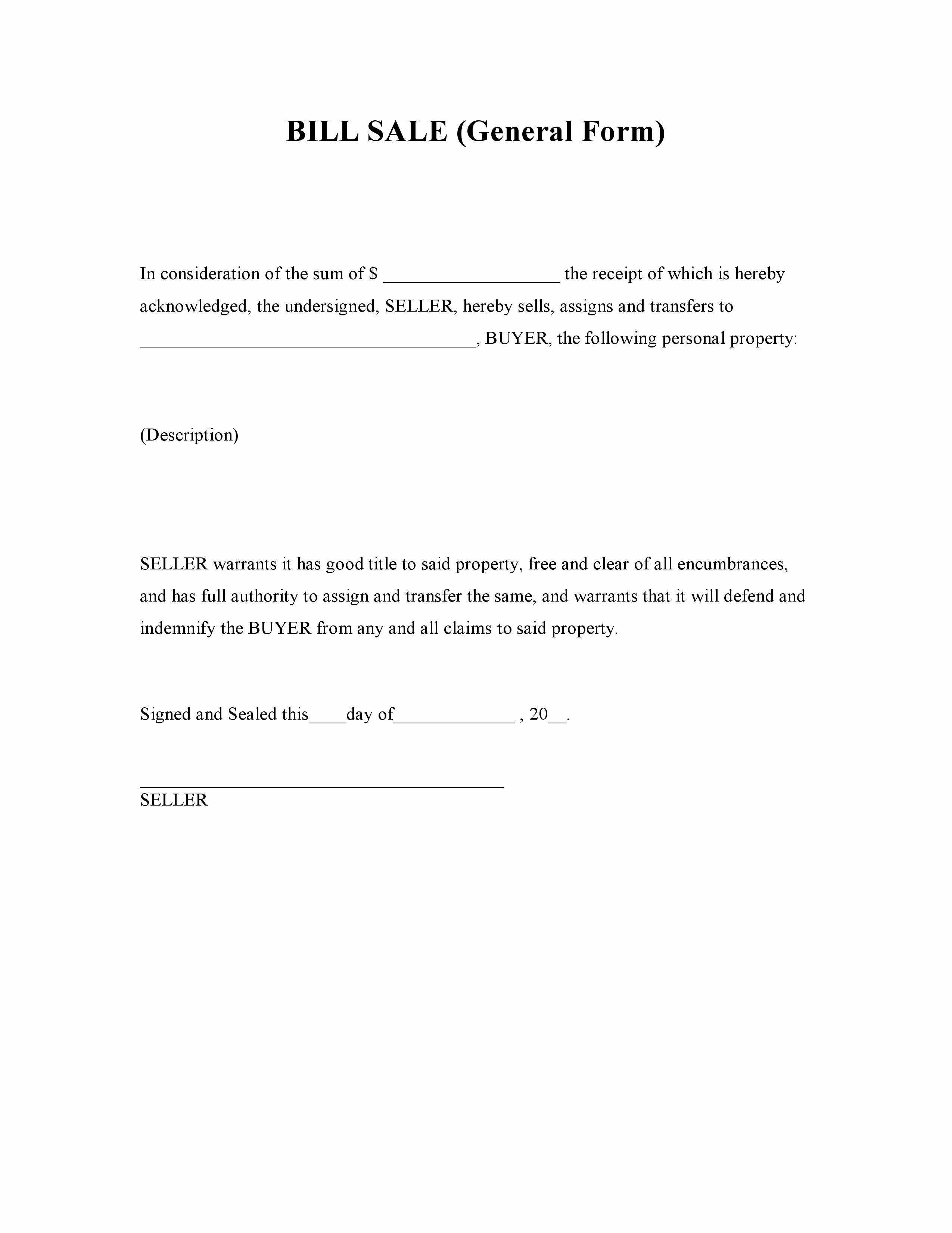 Bill Of Sale form Template Awesome Free General Bill Of Sale form Pdf Word