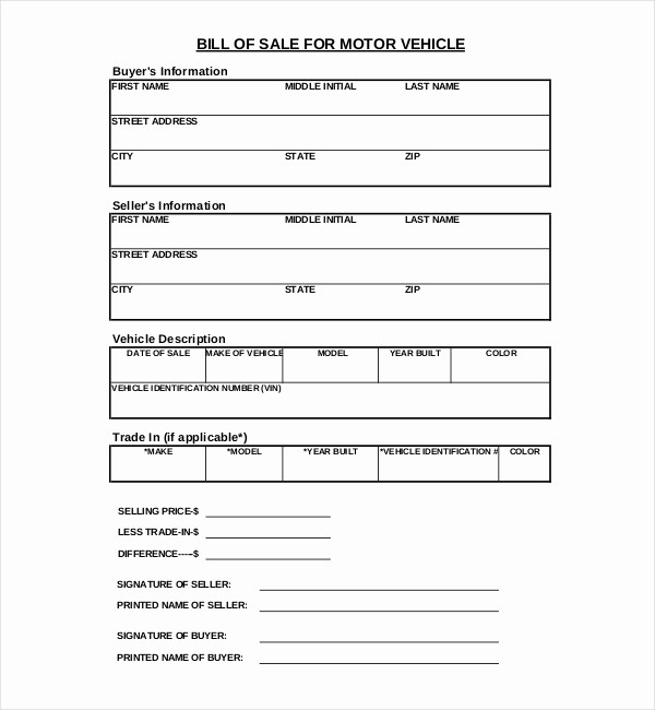 Bill Of Sale format Sample Awesome 10 Sample Blank Bill Of Sale forms