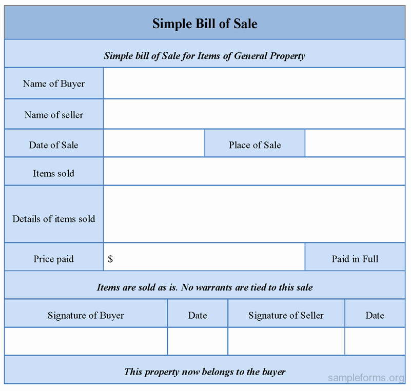 Bill Of Sale format Sample Beautiful Simple Bill Of Sale Sample forms