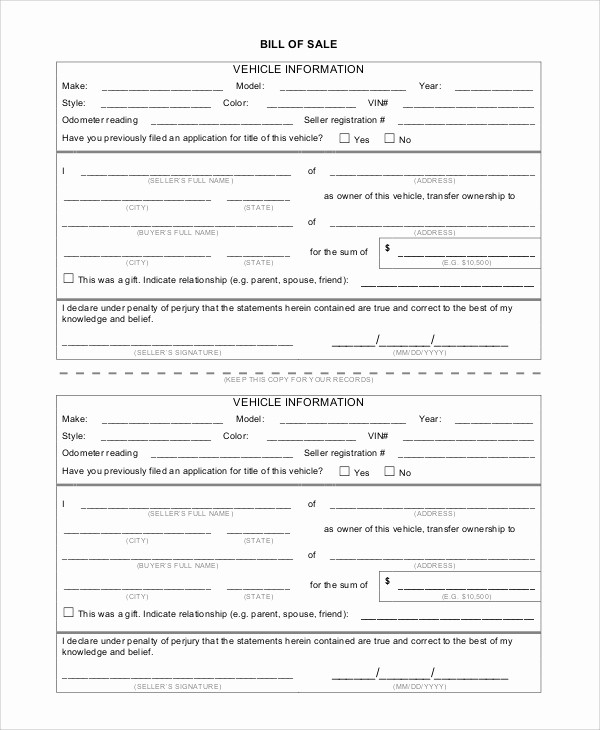 Bill Of Sale format Sample Lovely 9 Sample Bill Of Sale forms