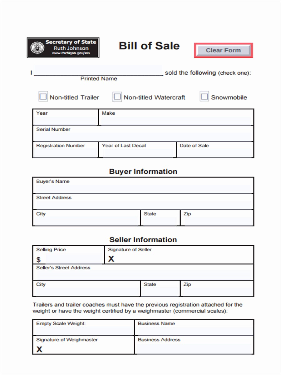 Bill Of Sale format Sample Unique 6 Trailer Bill Of Sale forms Free Sample Example