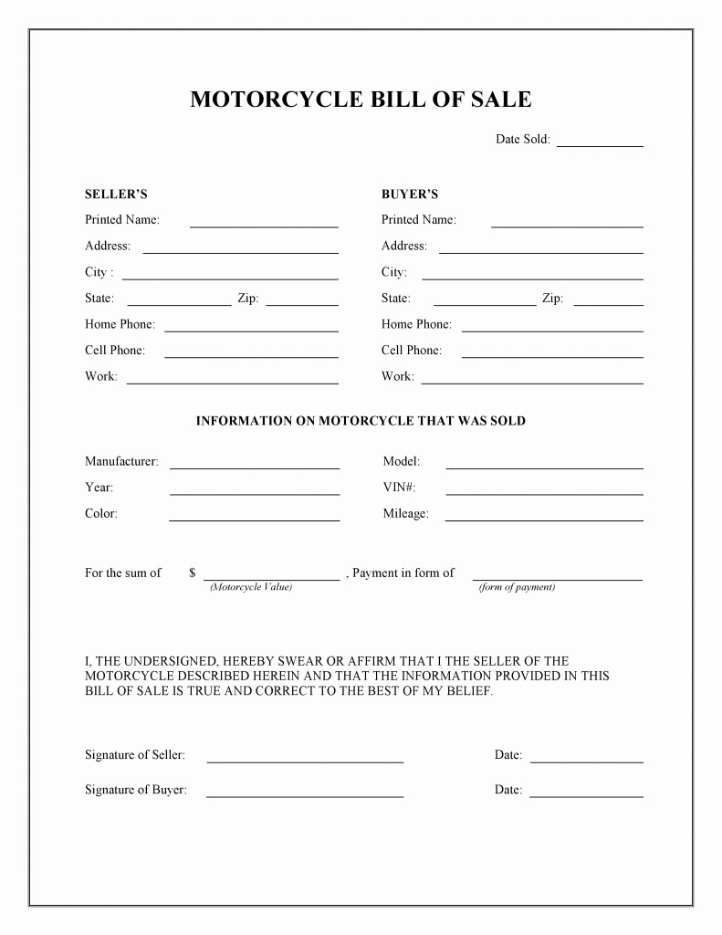 Bill Of Sale Free form Inspirational Free Motorcycle Bill Of Sale form Pdf Word