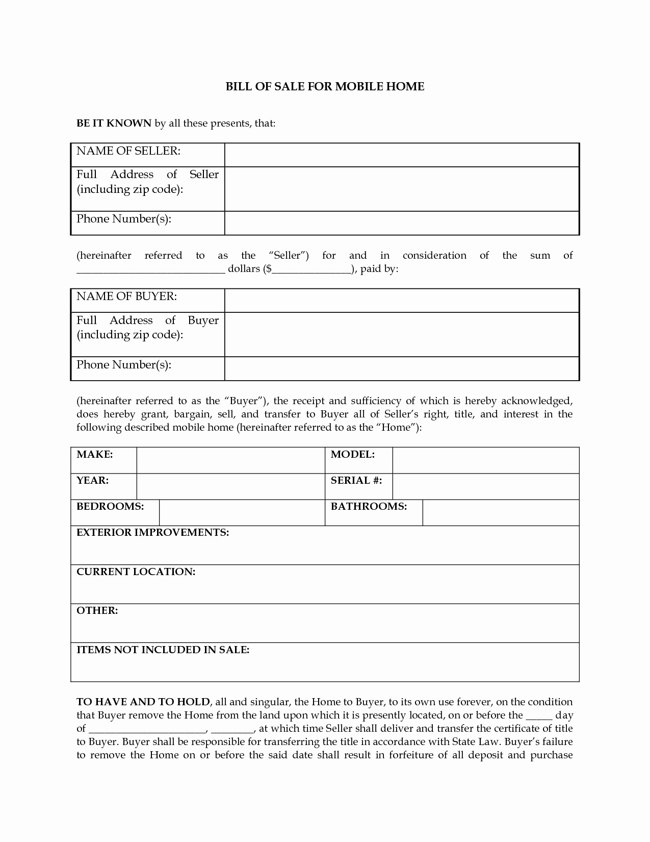 Bill Of Sale Free form Unique Free Printable Rv Bill Of Sale form form Generic