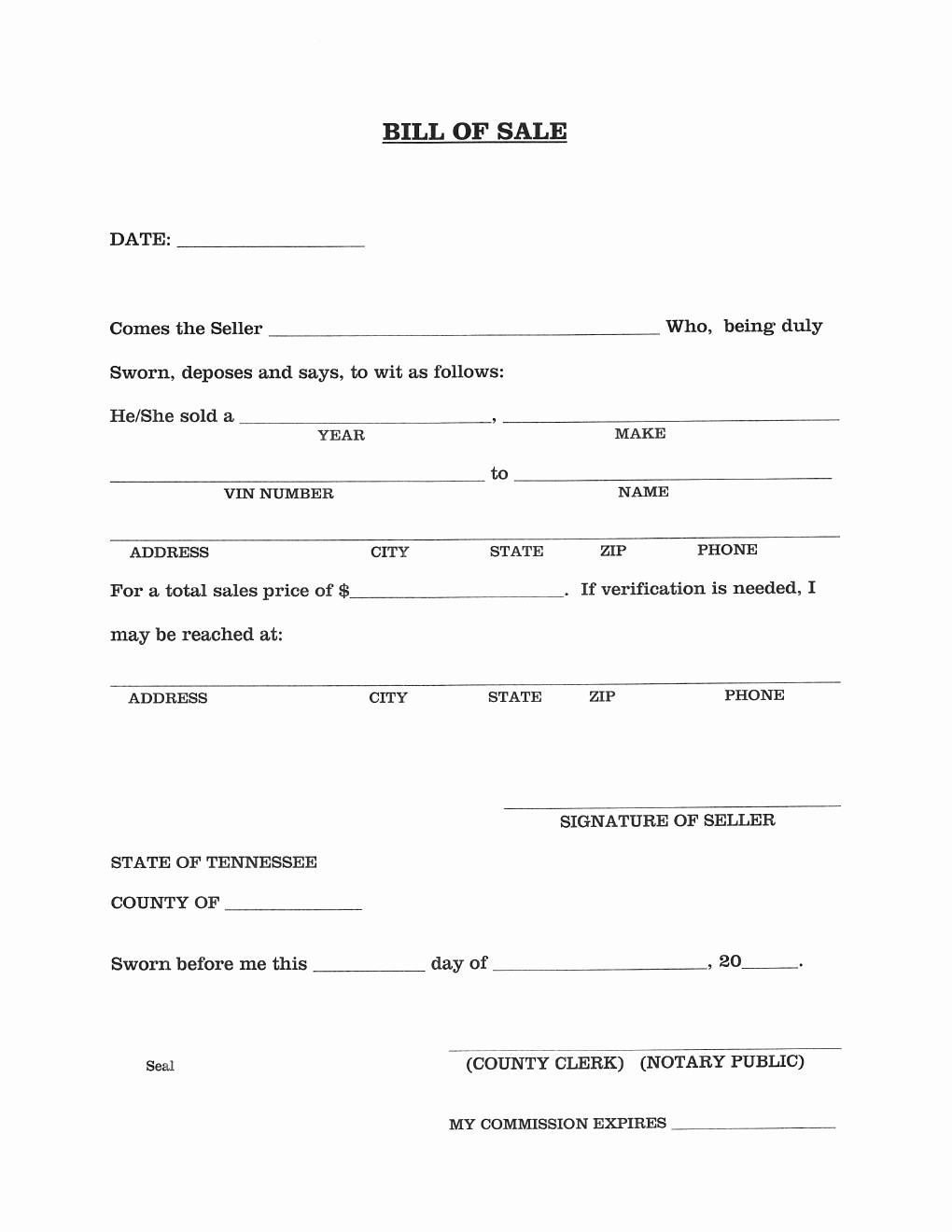 Bill Of Sale Free form Unique Free Tennessee Vehicle Bill Of Sale form Download Pdf