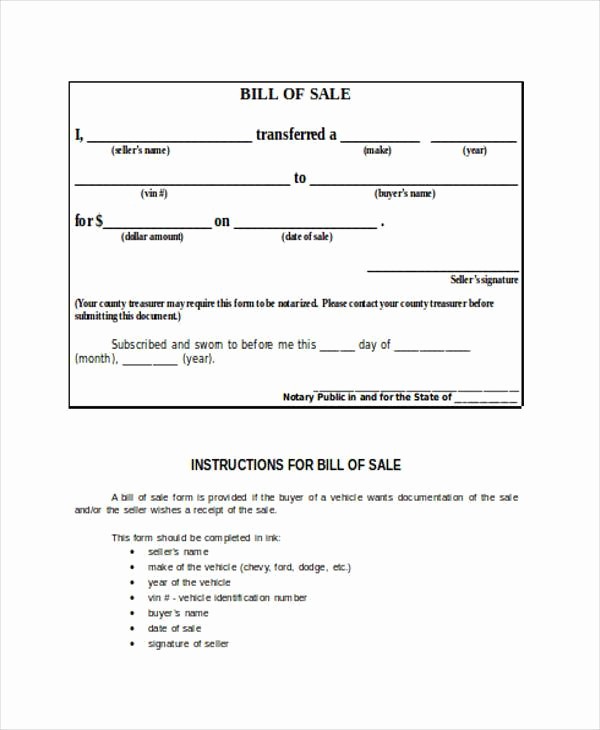 Bill Of Sale Free Printable Awesome Bill Of Sale form In Word