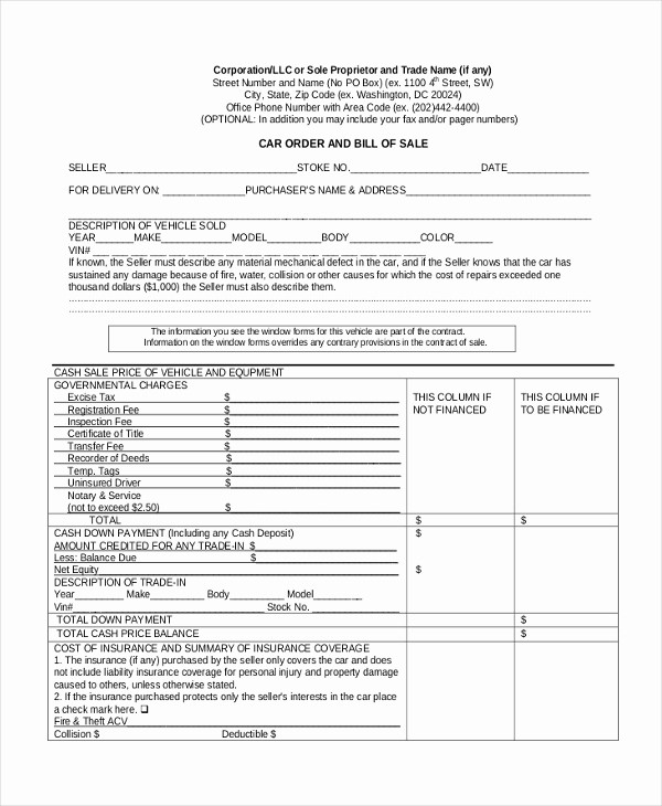 Bill Of Sale Generic form Awesome Sample Generic Bill Of Sale form 10 Free Documents In Pdf