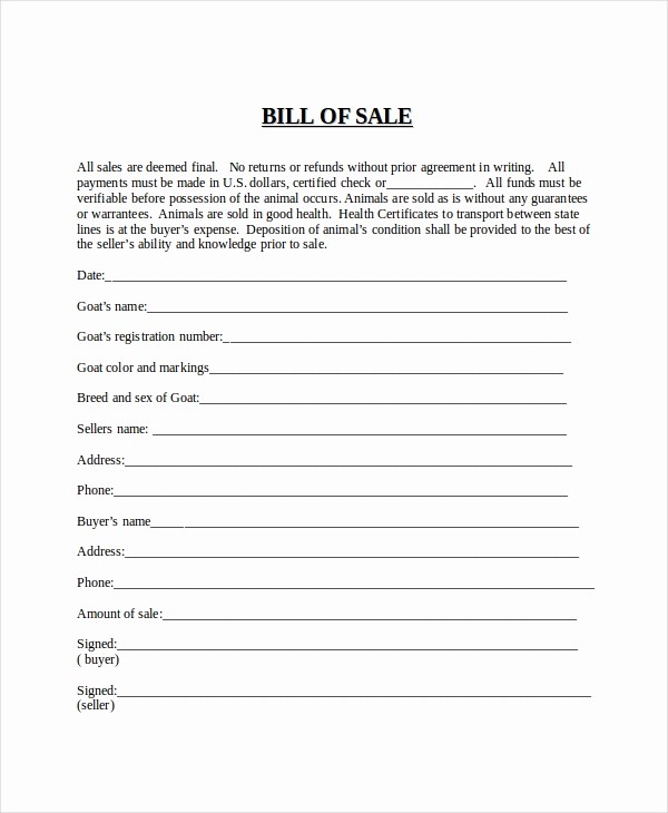 Bill Of Sale Generic form Unique Generic Bill Of Sale Template 12 Free Word Pdf