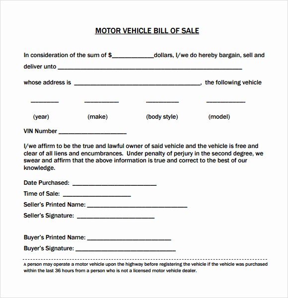 Bill Of Sale Nc Car Lovely Vehicle Bill Sale Template