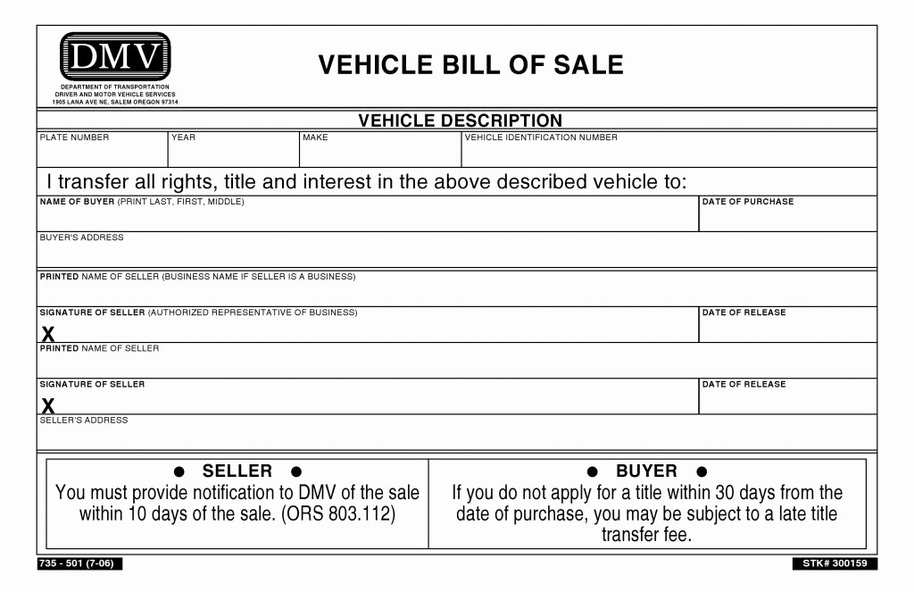 Bill Of Sale Nc Template New Free oregon Vehicle Bill Of Sale Pdf Word
