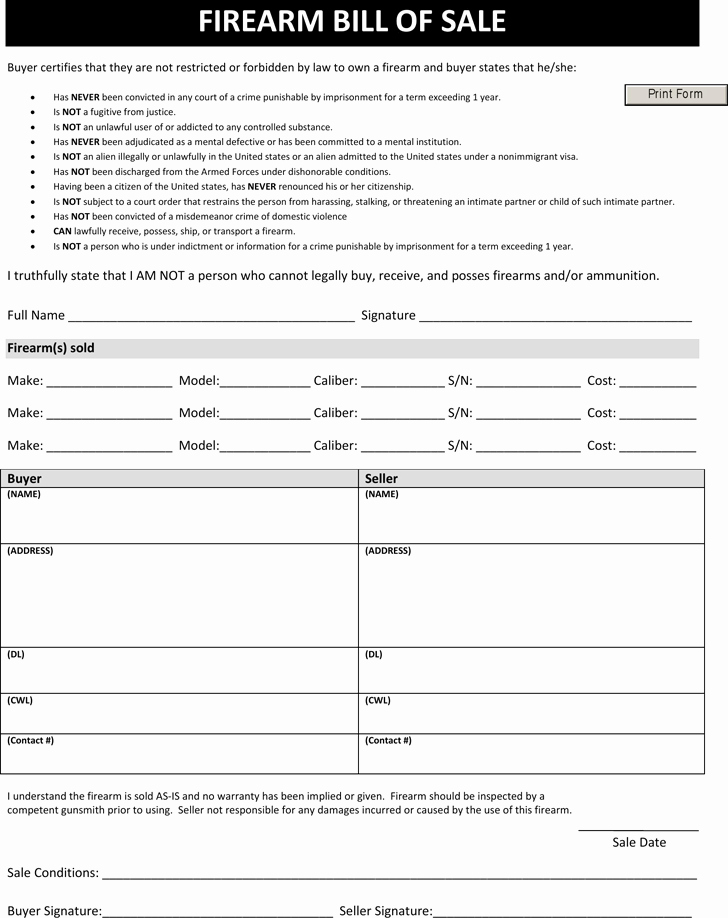 Bill Of Sale Nc Template Unique Firearm Bill Sale Word Excel Samples
