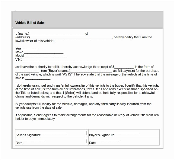 Bill Of Sale Printable Document Best Of 6 Sample Car Bill Of Sale forms